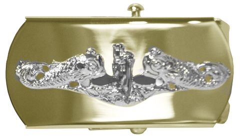 United States Navy Submarine CPO Gold Belt Buckle with Silver Dolphins