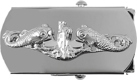 United States Navy Submarine Enlisted Seaman Belt Buckle with Silver Dolphins