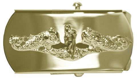 United States Navy Submarine Officer Belt Buckle with Gold Dolphins