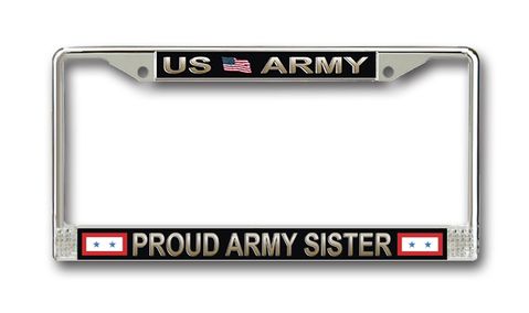 United States Proud Army Sister License Plate Frame with Two Blue Stars
