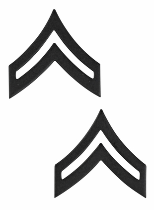 U.S. Army Corporal Chevron Black Metal Collar Rank Insignia