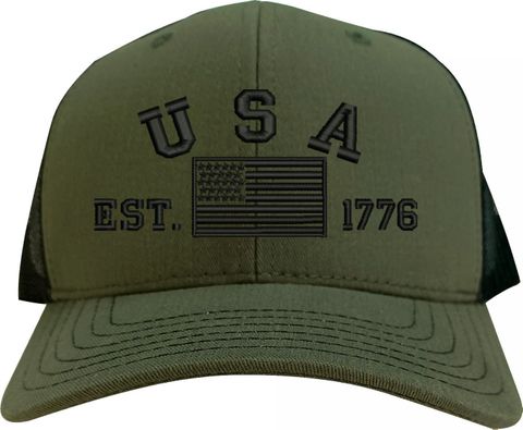 USA EST 1776 O.D. Green/Black Mesh-Back Cap (Made in the USA)