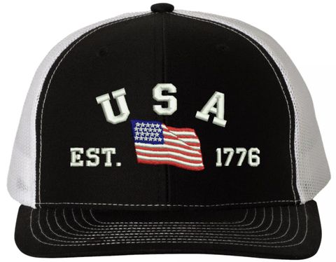 USA Est 1776 (Waving Flag) Embroidered Mesh-Back Cap