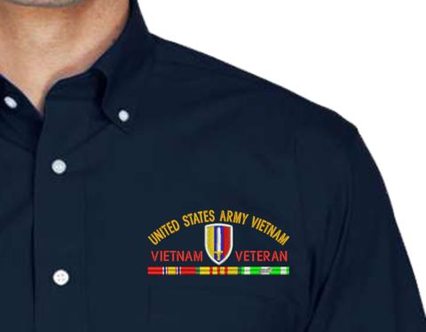 USARV Vietnam Veteran with Ribbons Embroidered Dress Shirt