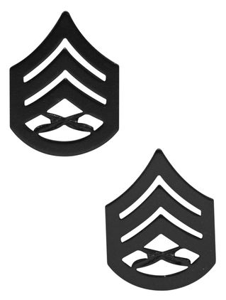 U.S.M.C. Black Metal (Solid Brass) STSGT Staff Sergeant Chevron Rank Insignia