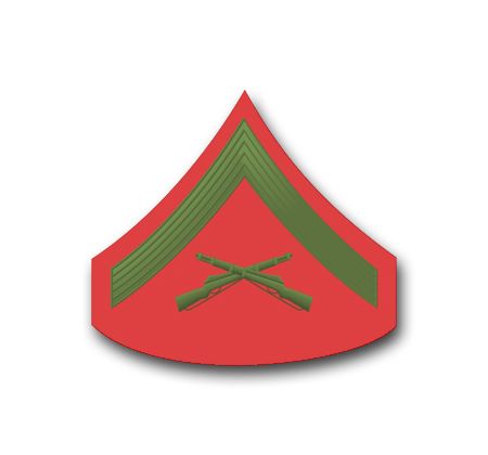 U.S.M.C. E-3 LANCE CORPORAL GREEN / RED CHEVRON VINYL TRANSFER DECAL
