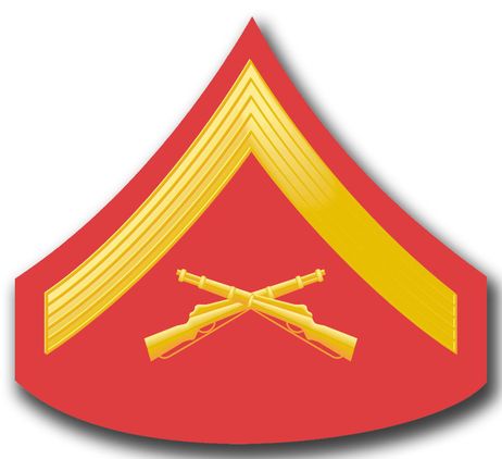 U.S.M.C. E-3 LANCE CORPORAL RED / GOLD CHEVRON DECAL