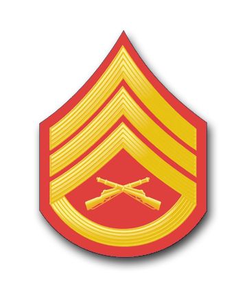 U.S.M.C. E-6 STAFF SERGEANT RED / GOLD CHEVRON VINYL TRANSFER DECAL