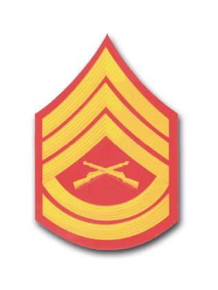 U.S.M.C. E-7 GUNNERY SERGEANT RED/GOLD CHEVRON VINYL TRANSFER DECAL
