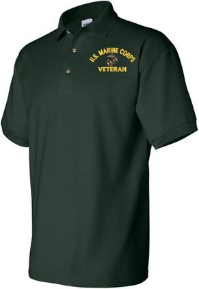 USMC EGA Veteran Forest Green 50/50 Polo Small