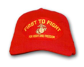U.S.M.C. 'First to Fight' for Right and Freedom with EGA Marine Corps Low-Profile Made in USA Red Cotton Twill Cap
