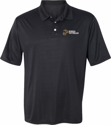 USMC Korea Veteran Split Large Black Moisture Wicking Polo