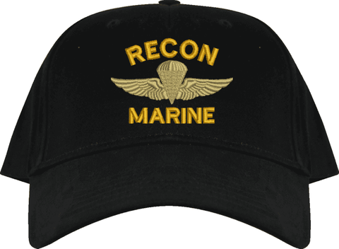 USMC Recon Marine with Parachute Wing Embroidered Black Low Profile Cap (Imported)