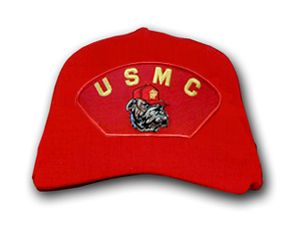 U.S.M.C. with Bulldog, Marine Corps Low-Profile Made in USA Red Cotton Twill Cap