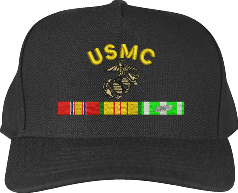 U.S.M.C. with Eagle Globe and Anchor and Vietnam Veteran Ribbons Custom Embroidered Cap