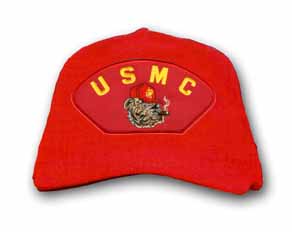 U.S.M.C. with Smoking Bulldog Marine Corps Low-Profile Made in USA Red Cotton Twill Cap