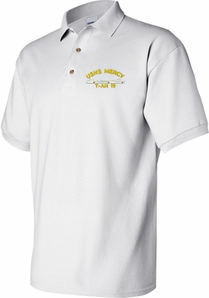 USNS Mercy T-AH 19 White 100% Cotton Polo Small