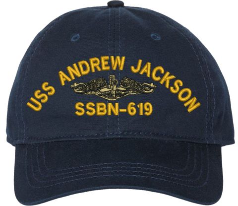 USS Andrew Jackson SSBN-619 with Gold Dolphins Navy Blue Dad Cap