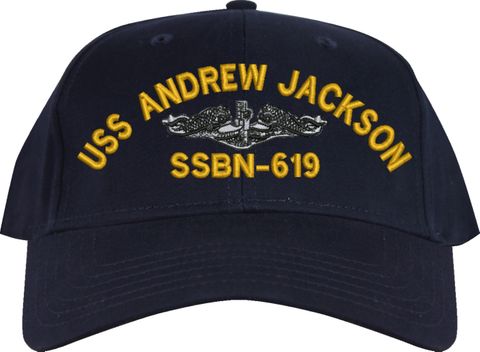 USS Andrew Jackson SSBN-619 with Silver Dolphins Navy Blue Low-Profile Cap (Imported)