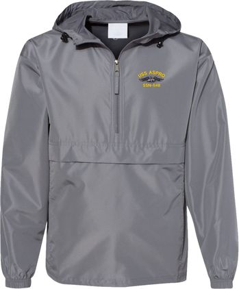 USS Aspor SSN-648 with Silver Dolphins Graphite Hooded Windbreaker Medium
