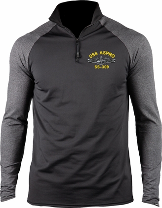 USS Aspro SS-309 with Dolphins Embroidered ProWikMax 2-Tone 1/4 Zip Knit Long Sleeve Shirt