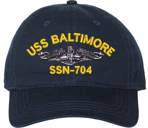 USS Baltimore SSN-704 with Dolphins Unstructured Dad Cap