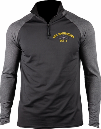 USS Barracuda SST-3 with Dolphins Embroidered ProWikMax 2-Tone 1/4 Zip Knit Long Sleeve Shirt