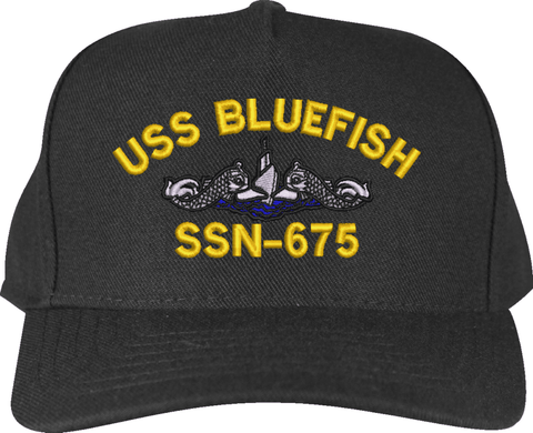USS Bluefish SSN-675 with Blue Water Dolphins Custom Embroidered Cap