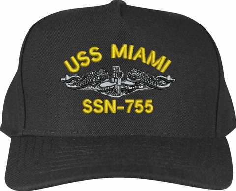 USS Miami SSN-755 with Dolphins Custom Embroidered Cap