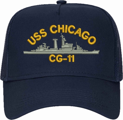 USS Chicago CG-11 Navy Blue Mesh Cap with Hull on Bottom Line (Imported)
