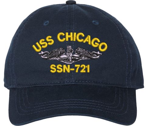 USS Chicago SSN-721 with Dolphins Unstructured Dad Cap