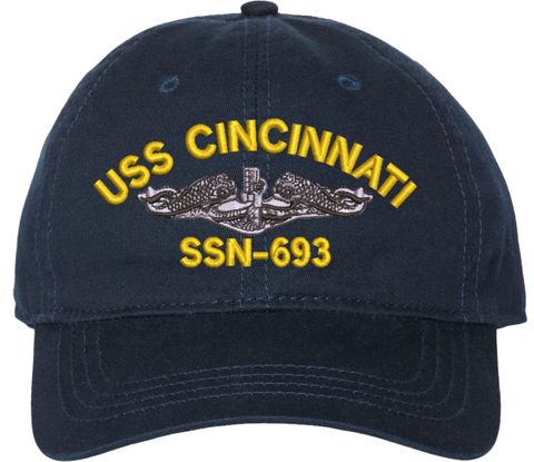 USS Cincinnati SSN-693 with Dolphins Unstructured Dad Cap