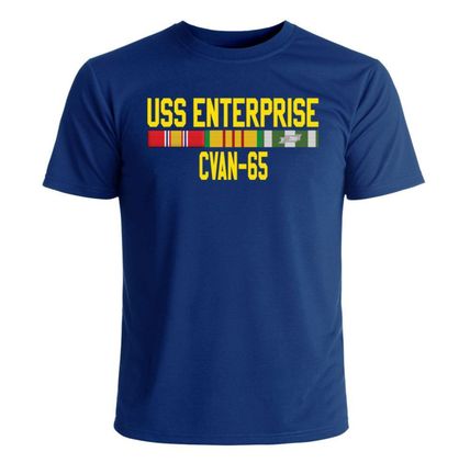 USS Enterprise CVAN-65 with Vietnam Service Ribbons Navy Blue Short Sleeve T-Shirt Large