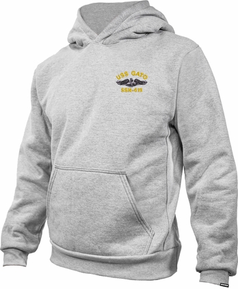 USS Gato SSN-615 with Dolphins Embroidered Heavyweight Fleece Hoodie