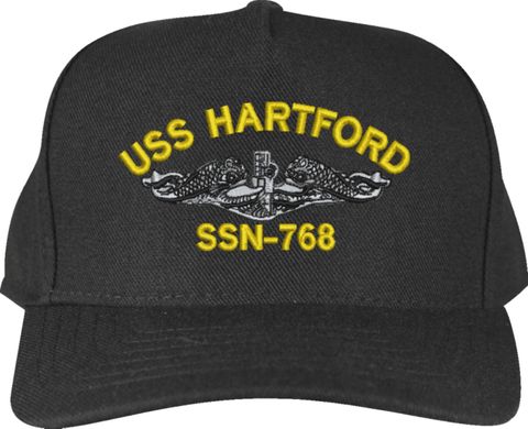 USS Hartford SSN-768 w/ Silver Dolphins Black High-Profile Cap (Made in the USA)