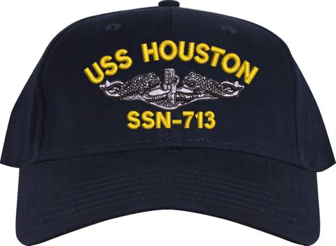 USS Houston SSN-713 w/ Silver Dolphins Navy Blue Low-Profile Cap (Made in the USA)