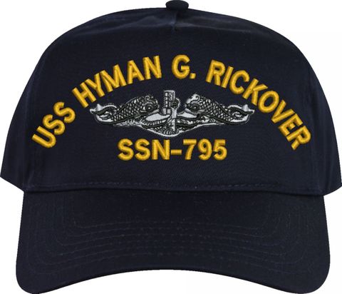 USS Hyman G. Rickover SSN-795 w/ Silver Dolphins Navy Blue High-Profile Cap (Made in the USA)