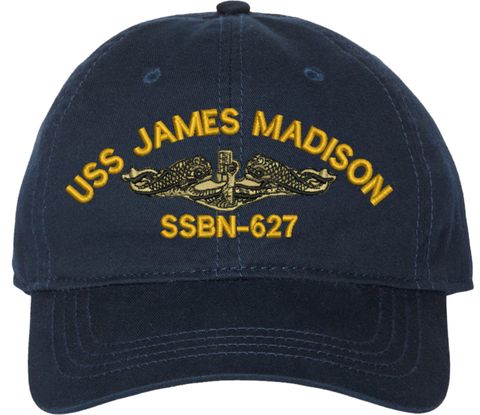 USS James Madison SSBN-627 w/ Gold Dolphins Navy Blue Unstructured Dad Cap