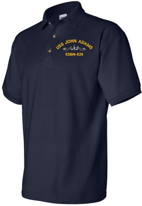 USS John Adams Blue Water Silver Dolphins Navy Blue 50/50 Polo X-Large