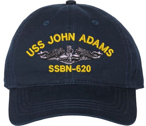 USS John Adams SSBN-620 with Silver Dolphins Navy Blue Dad Cap
