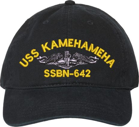USS Kamehamaha SSN-642 w/ Silver Dolphins Black Unstructured Dad Cap