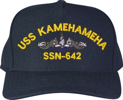 USS Kamehameha SSN-642 w/ Blue Water Silver Dolphins Navy Blue High-Profile Cap (Made in the USA)