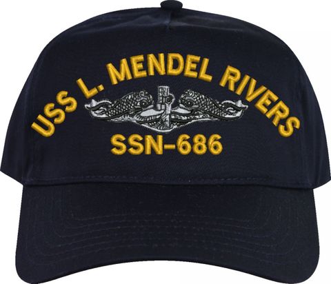 USS Mendel Rivers SSN-686 w/ Silver Dolphins Navy Blue High-Profile Cap (Made in the USA)