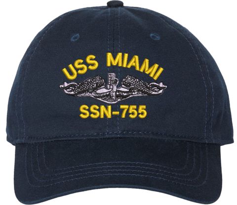 USS Miami SSN-755 with Dolphins Unstructured Dad Cap