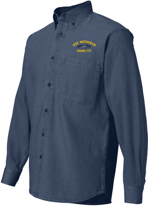 USS Michigan SSGN-727 with Dolphins Embroidered Denim Shirt