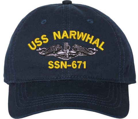 USS Narwhal SSN-671 with Dolphins Unstructured Dad Cap