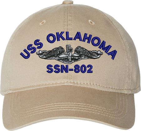 USS Oklahoma SSN-802 w/ Silver Dolphins Khaki Unstructured Dad Cap