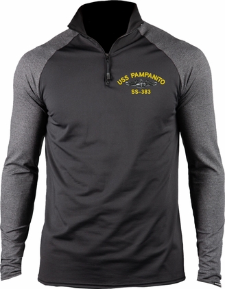 USS Pampanito SS-383 with Dolphins Embroidered ProWikMax 2-Tone 1/4 Zip Knit Long Sleeve Shirt