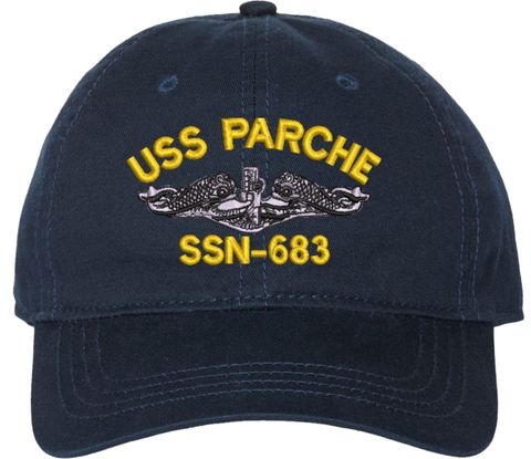 USS Parche SSN-683 w/ Silver Dolphins Navy Blue Unstructured Dad Cap