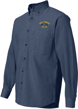 USS Perch SS-313 with Dolphins Embroidered Denim Shirt